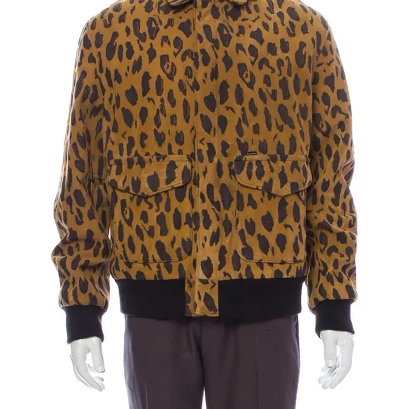 supreme x schott nyc suede leopard print jacket